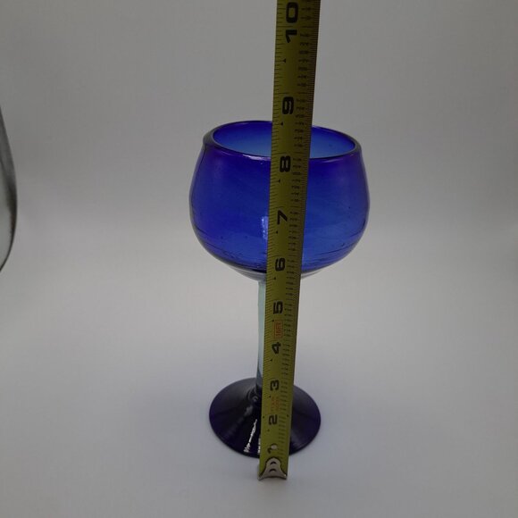 Mexican Hand Blown Blue Wine Glass Vintage Glassware Collectible Home Decor - Picture 2 of 8